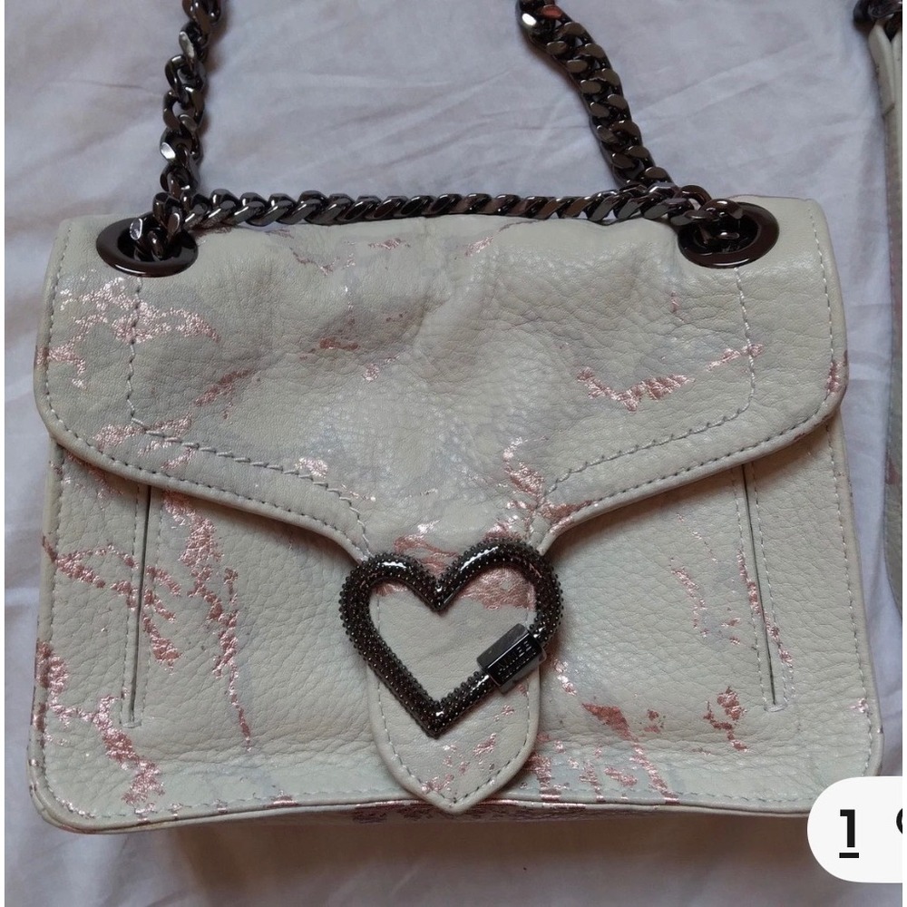 Aimee Kestenberg Leather Heart Crossbody Bag Rose Gold Marble Cream Gunmetal - Picture 2 of 6